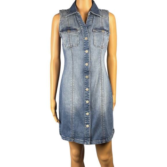 INC International‎ Concepts Sleeveless Crochet Snap Buttons  Denim Dress Size 2 - Picture 1 of 8
